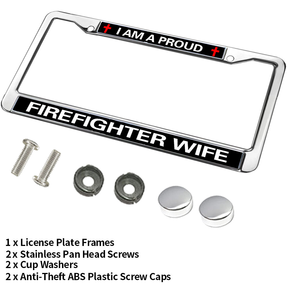 Firefighter License Plate Frame Metal Proud Firefighter Wife Weather-proof License Plate Frame Proud Firefighter License Plate Frame Faithful Gift For Firefighter