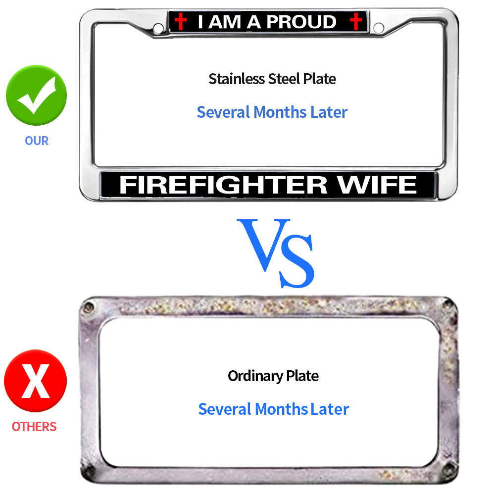 Firefighter License Plate Frame Metal Proud Firefighter Wife Weather-proof License Plate Frame Proud Firefighter License Plate Frame Faithful Gift For Firefighter