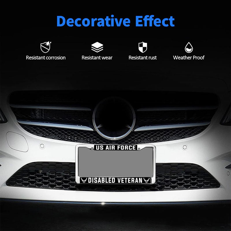 US Air force Pride License Plate Frame for Birthday Gift Disabled Army Spirit License Plate Frame Military US Military Veteran License Plate Frame with Chrome Screw Caps