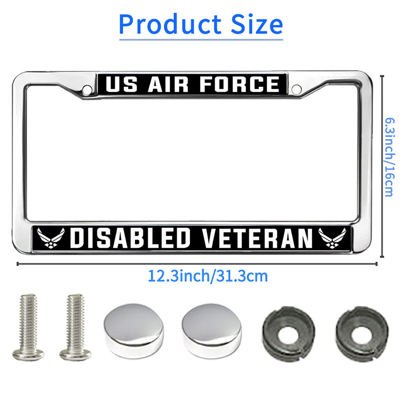 US Air force Pride License Plate Frame for Birthday Gift Disabled Army Spirit License Plate Frame Military US Military Veteran License Plate Frame with Chrome Screw Caps