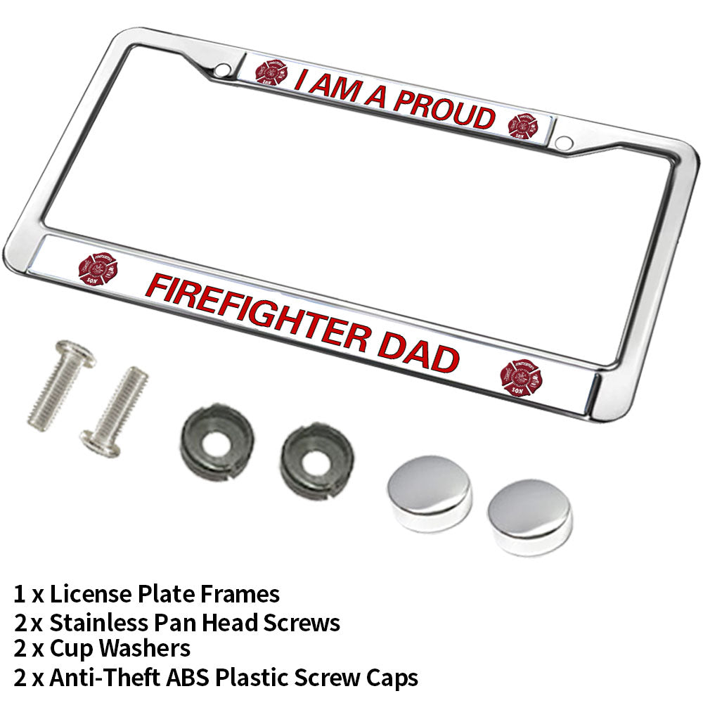 Firefighter License Plate Frame for Car Lovers Proud Firefighter Dad Rust-Proof License Plate Frame Fire Rescue Support License Plate Frame Thankful Gift For Firefighter