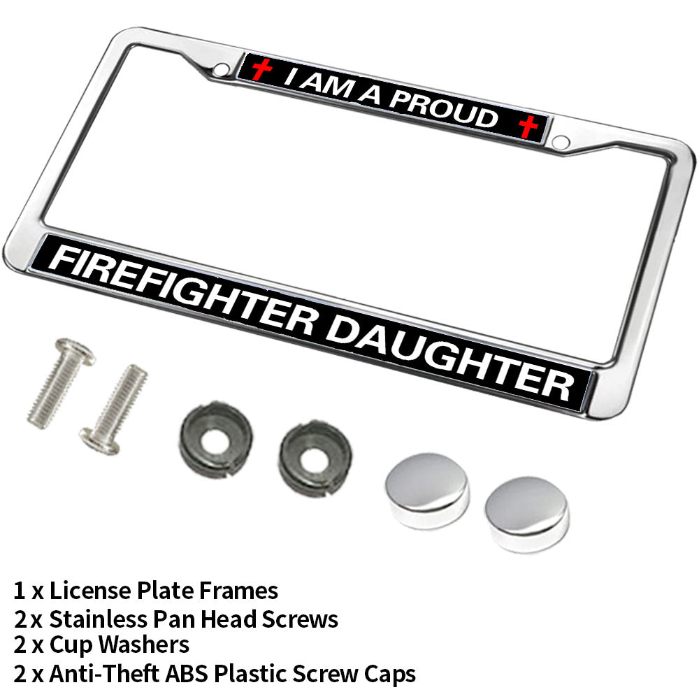 Firefighter License Plate Frame for Birthday Gift Proud Firefighter Daughter Scratch-Resistant License Plate Frame Firefighter Power License Plate Frame Cheerful Gift For Firefighter