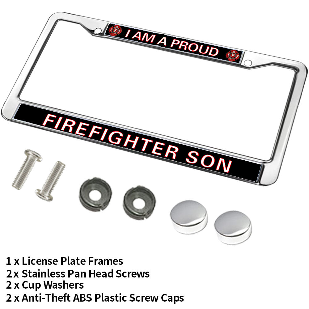 Firefighter License Plate Frame for Patriotic People Proud Firefighter Son Weather-proof License Plate Frame Firefighter Superhero License Plate Frame Healing Gift For Firefighter