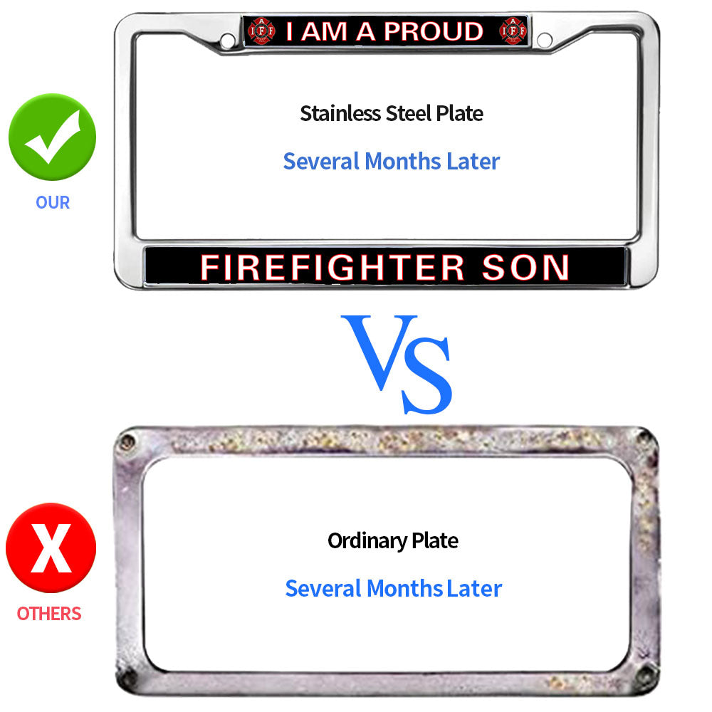 Firefighter License Plate Frame for Patriotic People Proud Firefighter Son Weather-proof License Plate Frame Firefighter Superhero License Plate Frame Healing Gift For Firefighter