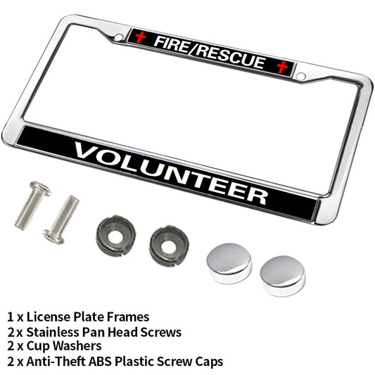 Firefighter License Plate Frame Stainless Steel Fire Rescue Volunteer Weather-proof License Plate Frame Fireman Support License Plate Frame Spiritual Gift For Firefighter