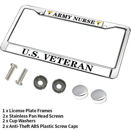 ARMY NURSE US VETERAN Metal Chrome Auto License Plate Cover,VETERAN US ARMY NURSE Stainless Steel Car Licence Plate Covers for US Standard Car License