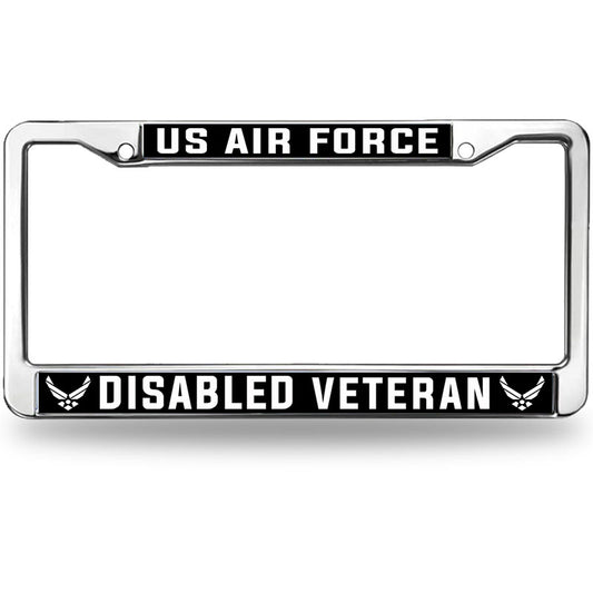 US Air force Pride License Plate Frame for Birthday Gift Disabled Army Spirit License Plate Frame Military US Military Veteran License Plate Frame with Chrome Screw Caps